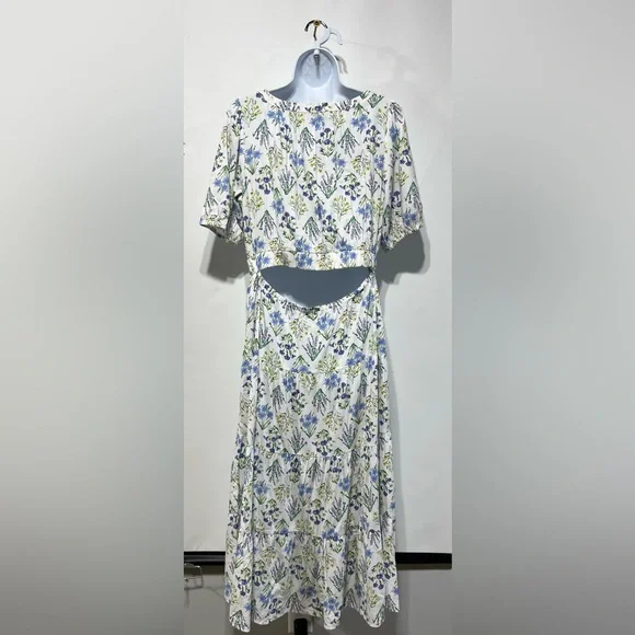 LOFT Bouquet Cutout Back Tiered Midi Dress Women’s Size Large New With Tags - Picture 2 of 6